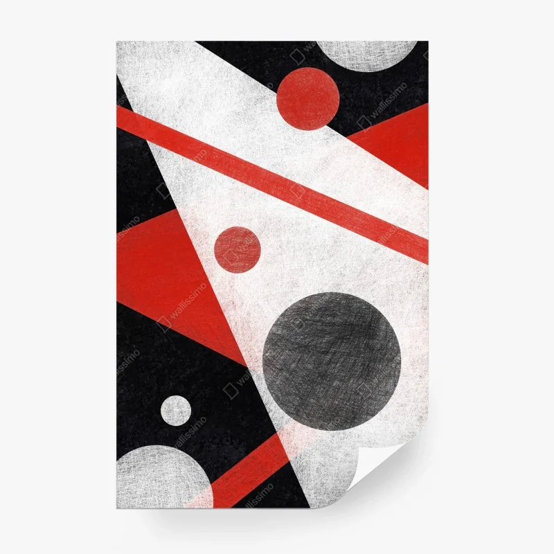 Wall mural geometric abstraction in red and black