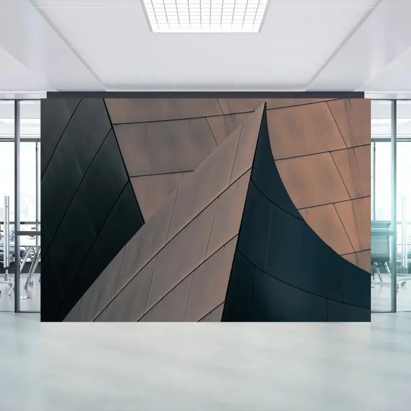 Wall mural geometric architectural forms in metal