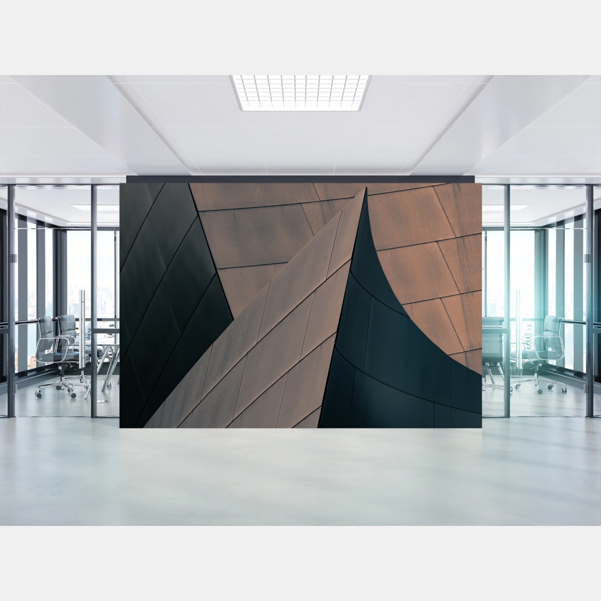 Wall mural geometric architectural forms in metal • Wallissimo®