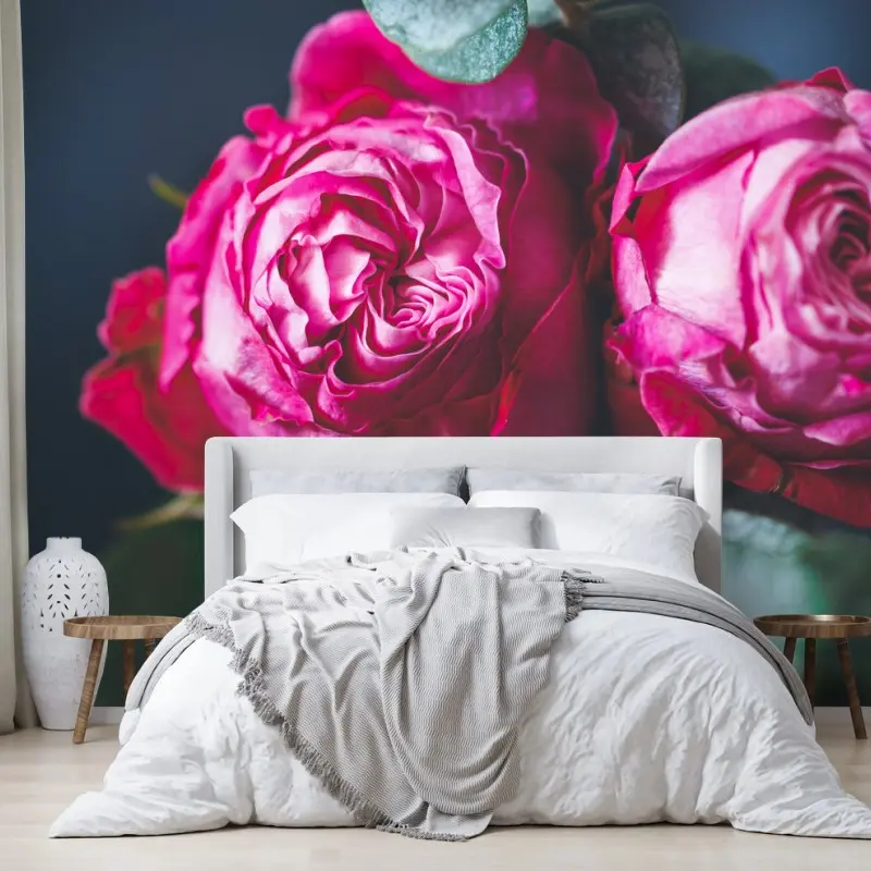 Wall mural pink rose bouquet macro print