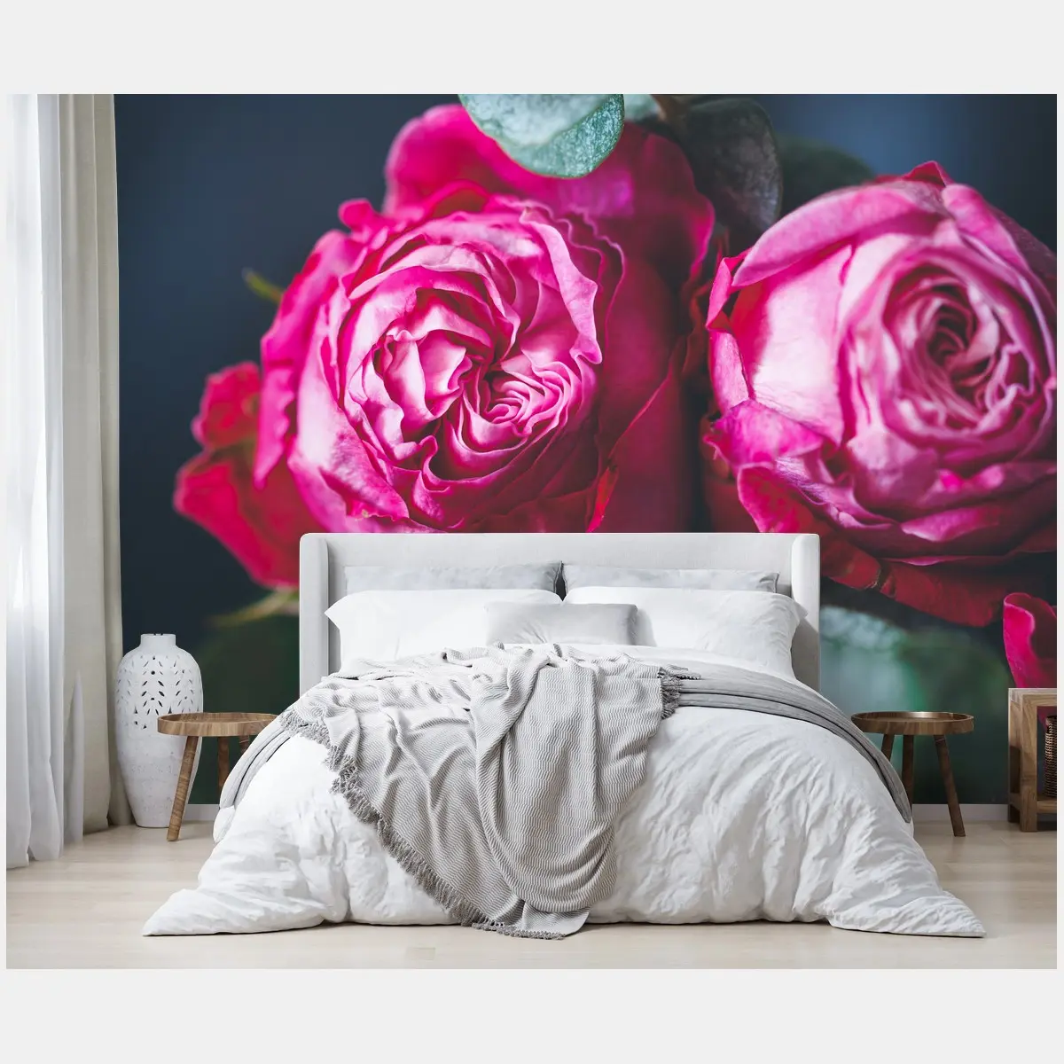 Wall mural pink rose bouquet macro print • Wallissimo®