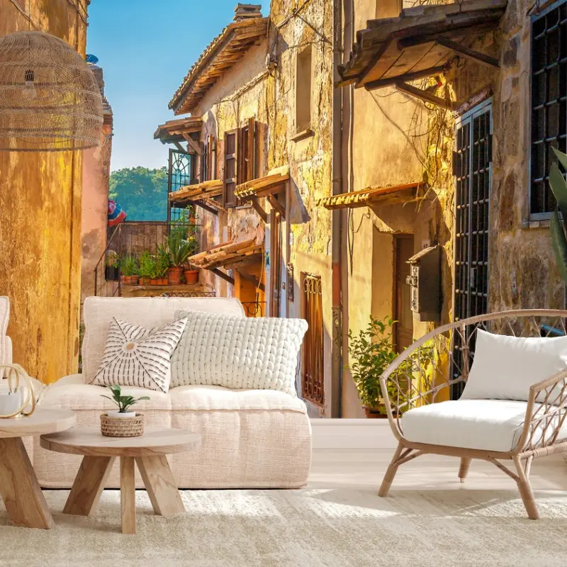Wall mural sunlit street in Tuscany