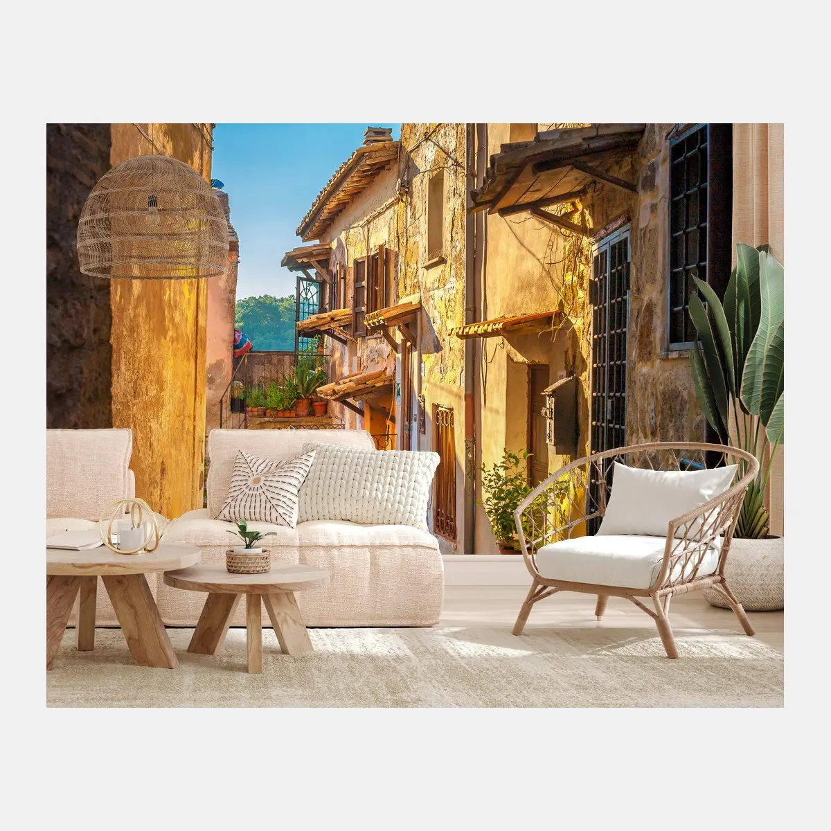 Wall mural sunlit street in Tuscany • Wallissimo®