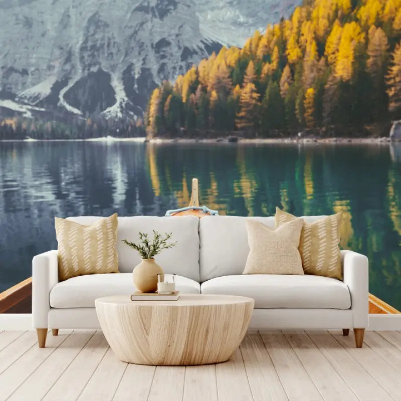 Wall mural sunrise at Lago di Braies