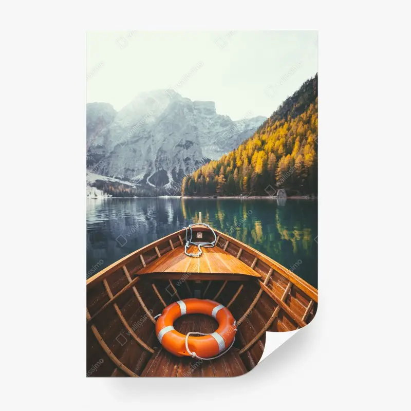 Wall mural sunrise at Lago di Braies