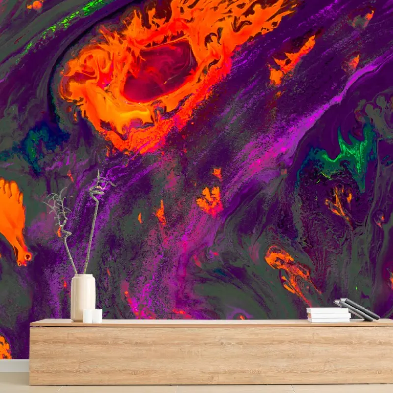 Wall mural Ottoman marbling abstract pattern in purple and orange