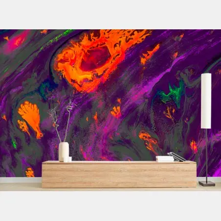Wall mural Ottoman marbling abstract pattern in purple and orange • Wallissimo®