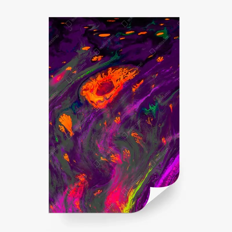 Wall mural Ottoman marbling abstract pattern in purple and orange