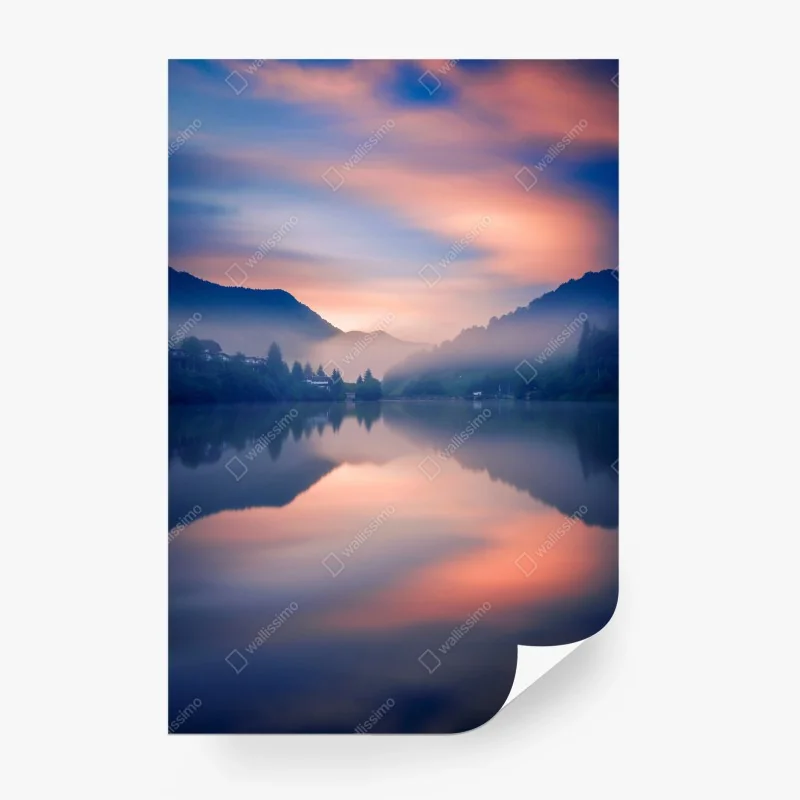 Wall mural misty mountain lake at dawn