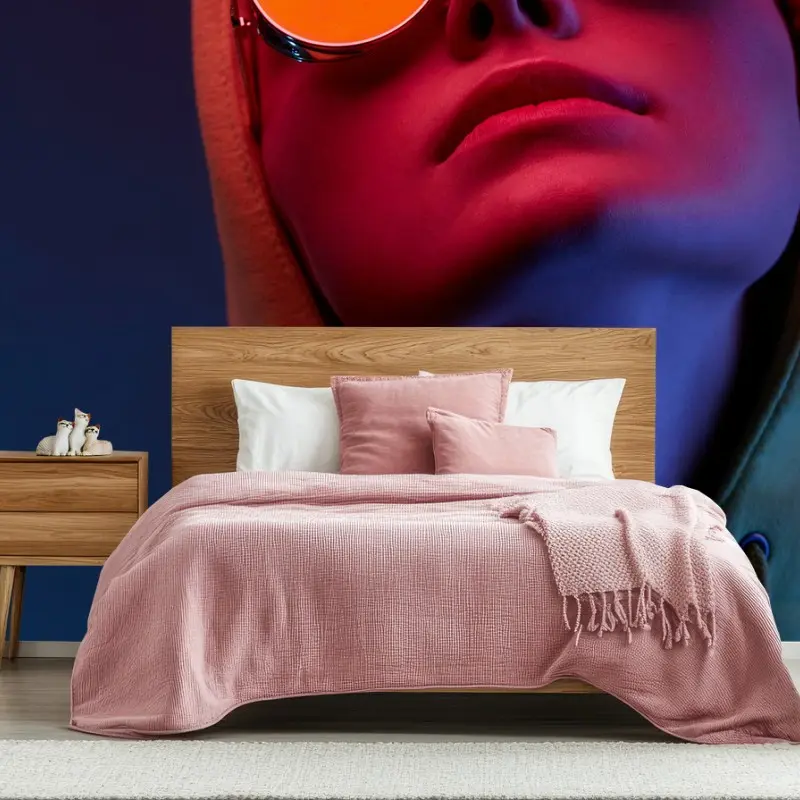 Wall mural neon portrait with round sunglasses