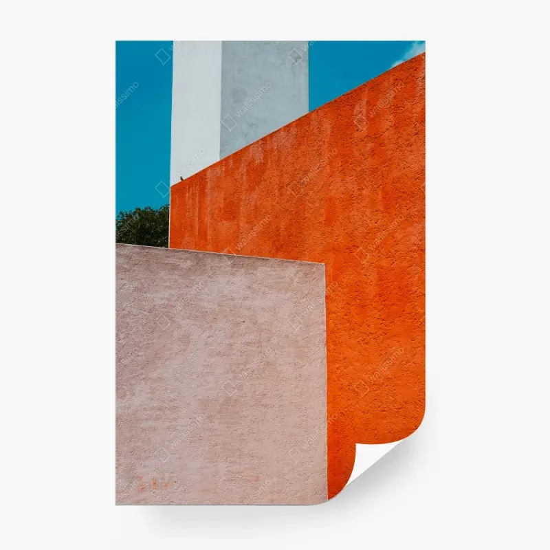 Wall mural bold geometric facade in orange and turquoise