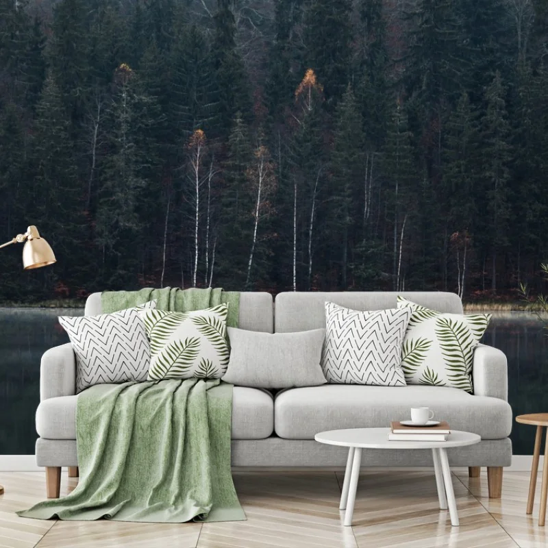 Wall mural misty forest reflection