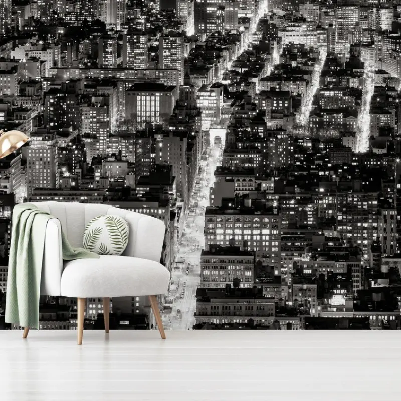 Wall mural monochrome city skyline at night