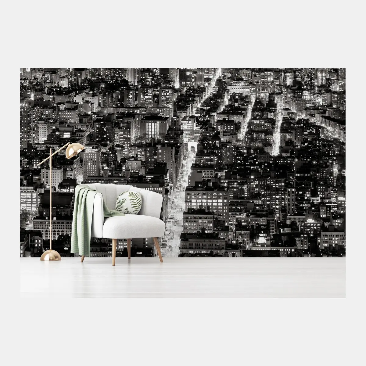 Wall mural monochrome city skyline at night • Wallissimo®