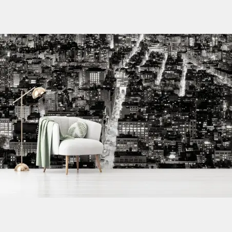 Wall mural monochrome city skyline at night • Wallissimo®