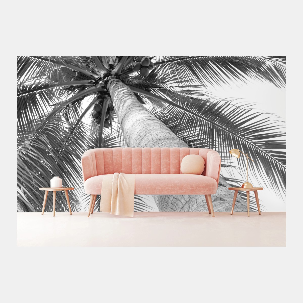 Wall mural monochrome palm tree from below • Wallissimo®
