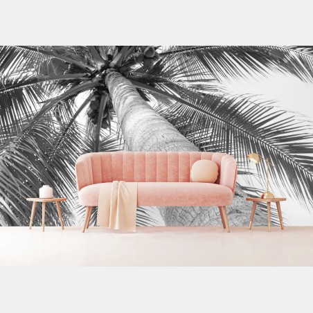 Wall mural monochrome palm tree from below • Wallissimo®