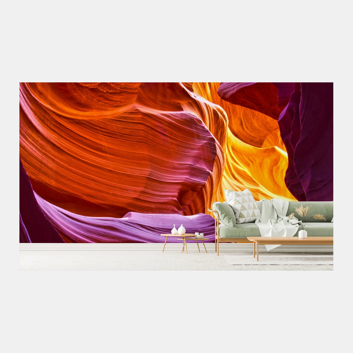 Wall mural sunlit sandstone canyon waves • Wallissimo®