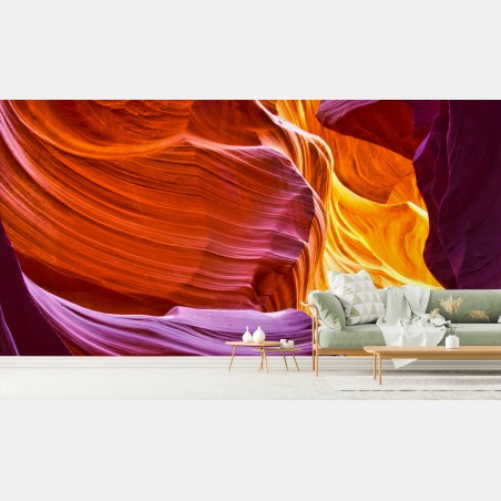 Wall mural sunlit sandstone canyon waves • Wallissimo®