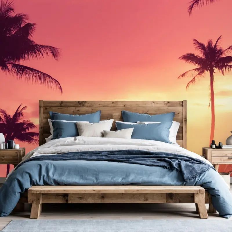 Wall mural pink tropical sunset with palms