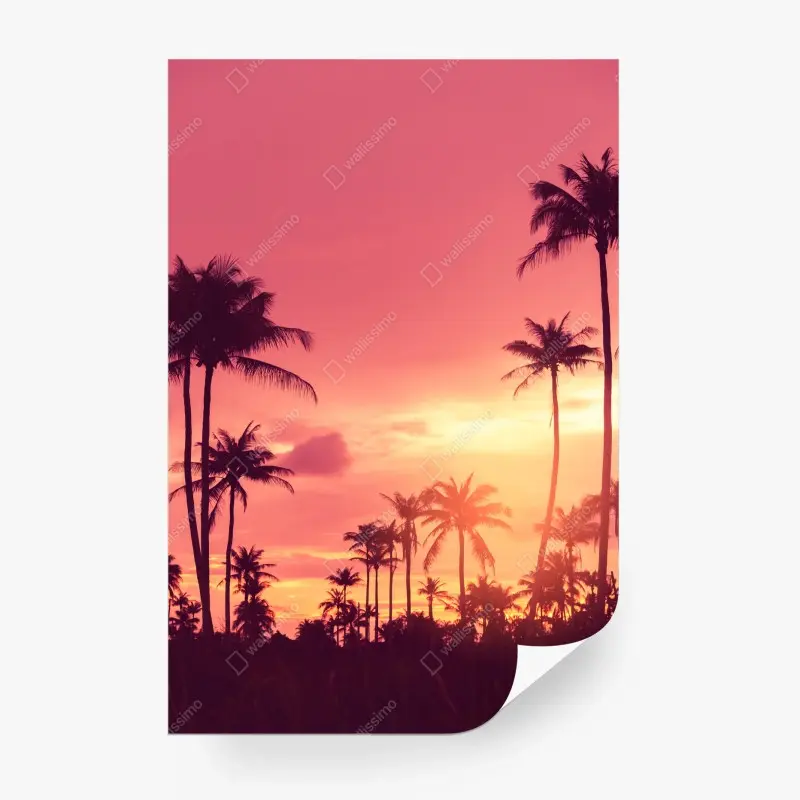 Wall mural pink tropical sunset with palms