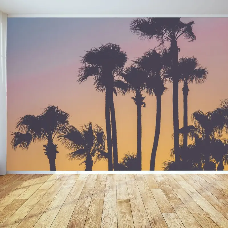 Wall mural retro tropical palm silhouettes at sunset