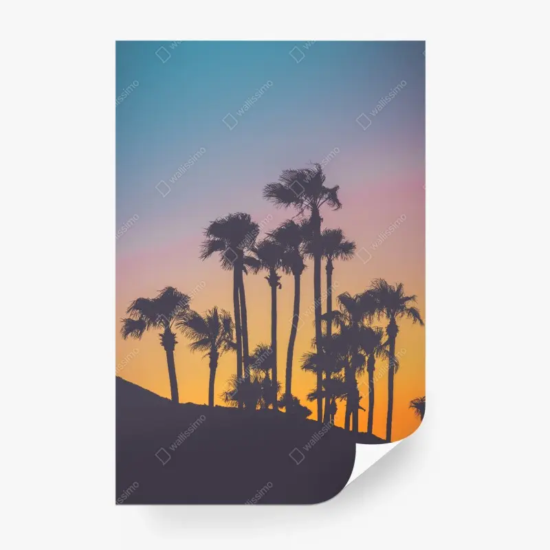 Wall mural retro tropical palm silhouettes at sunset