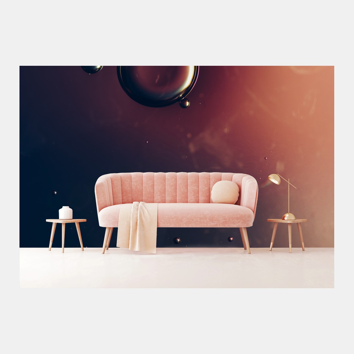 Wall mural floating oil bubbles on deep gradient • Wallissimo®