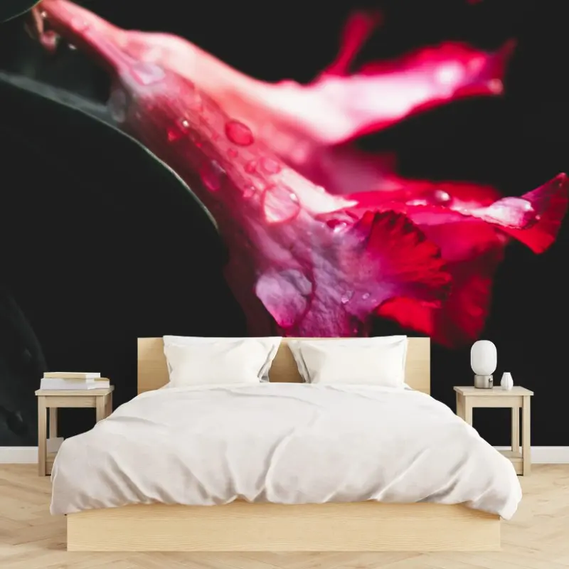 Wall mural pink trumpet flowers with dewdrops