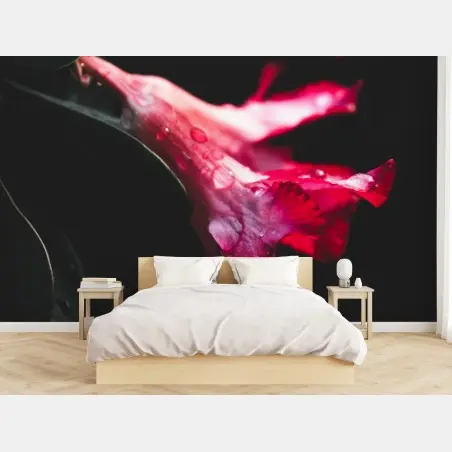 Wall mural pink trumpet flowers with dewdrops • Wallissimo®
