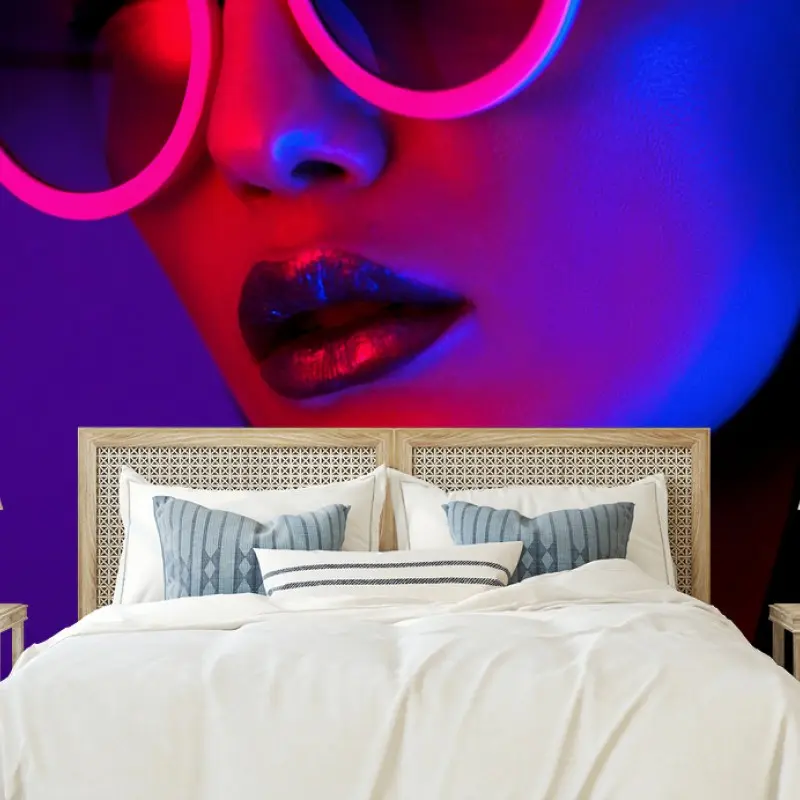 Wall mural neon portrait in pink and blue