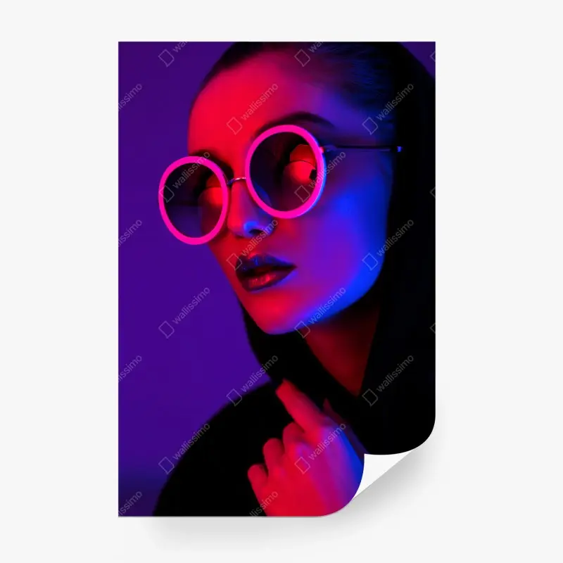 Wall mural neon portrait in pink and blue