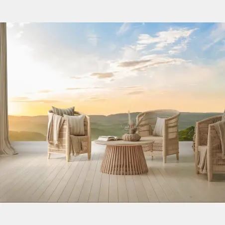 Wall mural sunrise over misty rolling hills • Wallissimo®