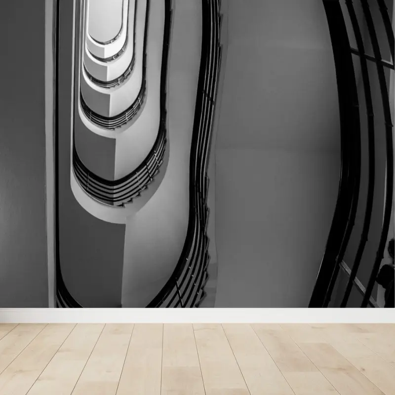 Wall mural spiral staircase perspective in black and white
