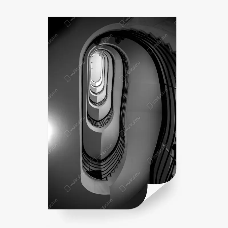 Wall mural spiral staircase perspective in black and white
