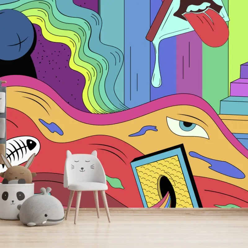 Wall mural psychedelic pop art dreamscape