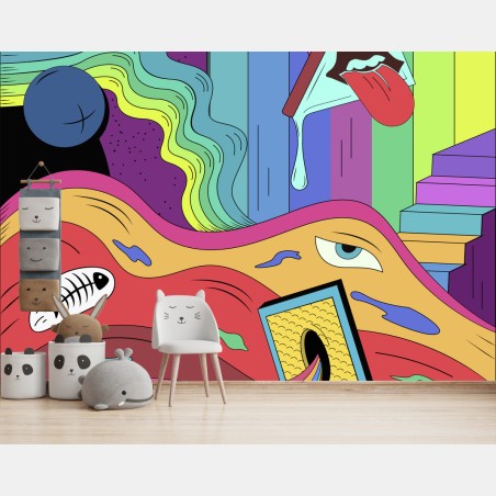 Wall mural psychedelic pop art dreamscape • Wallissimo®