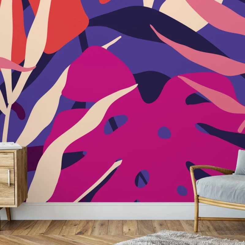 Wall mural pastel tropical leaf design