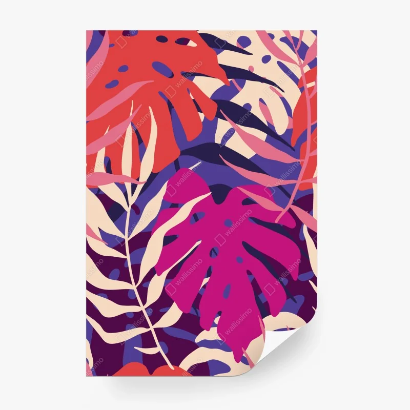 Wall mural pastel tropical leaf design