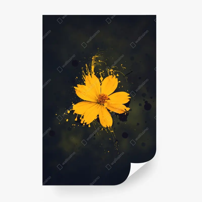 Wall mural vibrant yellow bloom on dark background