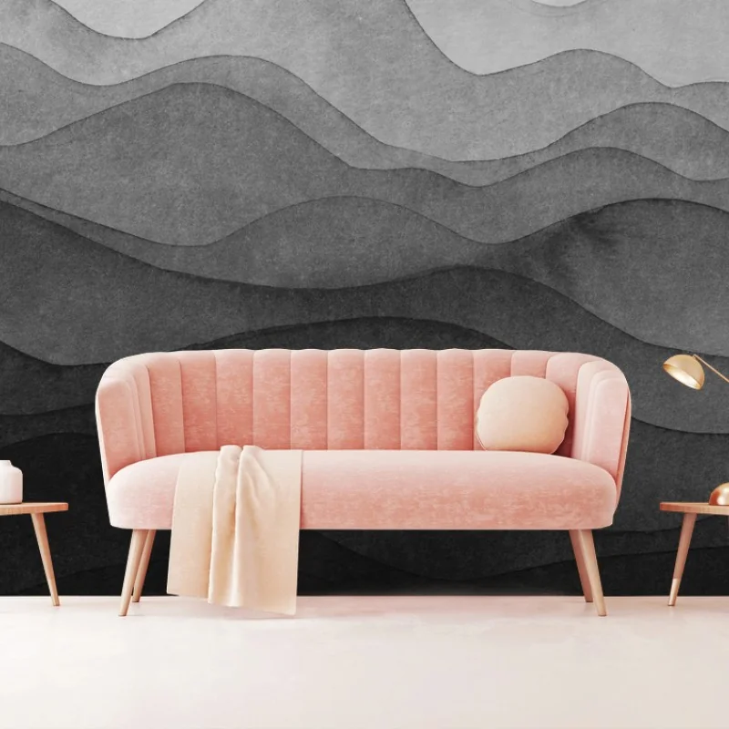 Wall mural monochrome layered mountain waves • Wallissimo® Wall mural monochrome layered mountain waves • Wallissimo®