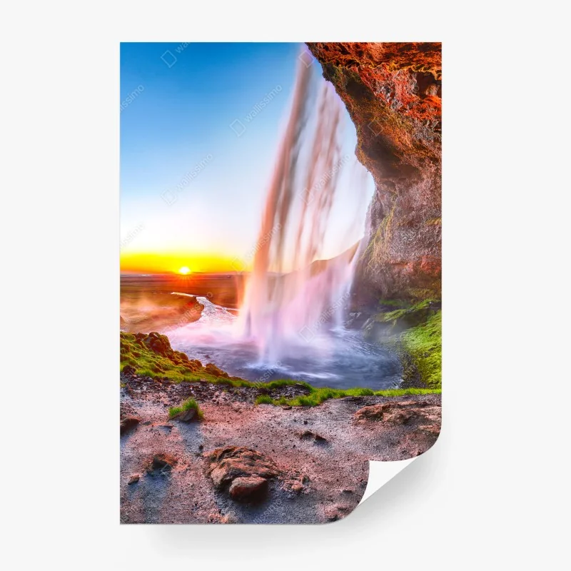 Wall mural Seljalandsfoss waterfall at sunset