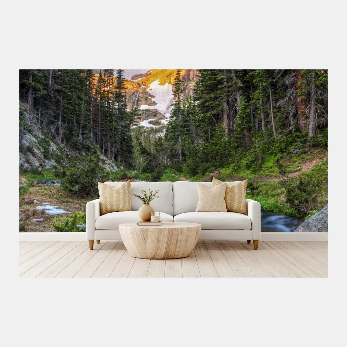 Wall mural golden peak over alpine creek • Wallissimo®