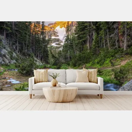 Wall mural golden peak over alpine creek • Wallissimo®