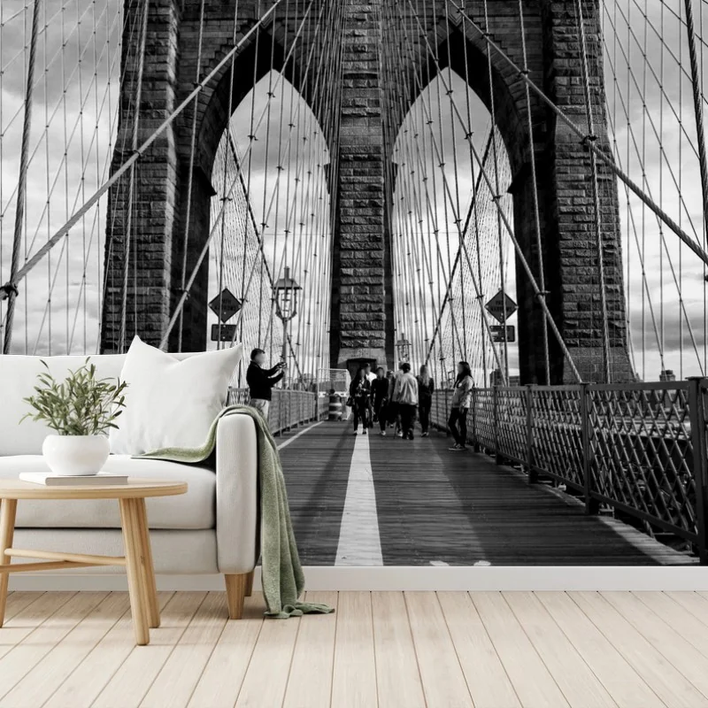 Wall mural Brooklyn Bridge perspective in monochrome • Wallissimo® Wall mural Brooklyn Bridge perspective in monochrome • Wallissimo®