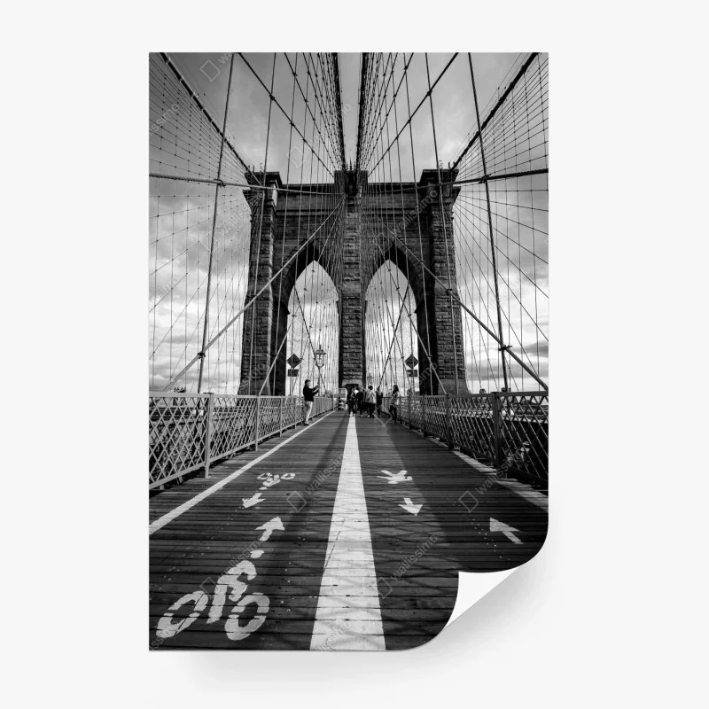 Wall mural Brooklyn Bridge perspective in monochrome • Wallissimo® Wall mural Brooklyn Bridge perspective in monochrome • Wallissimo®