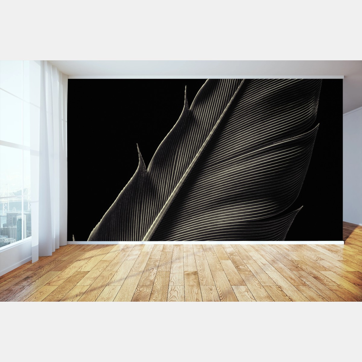 Wall mural delicate feather study in monochrome • Wallissimo®