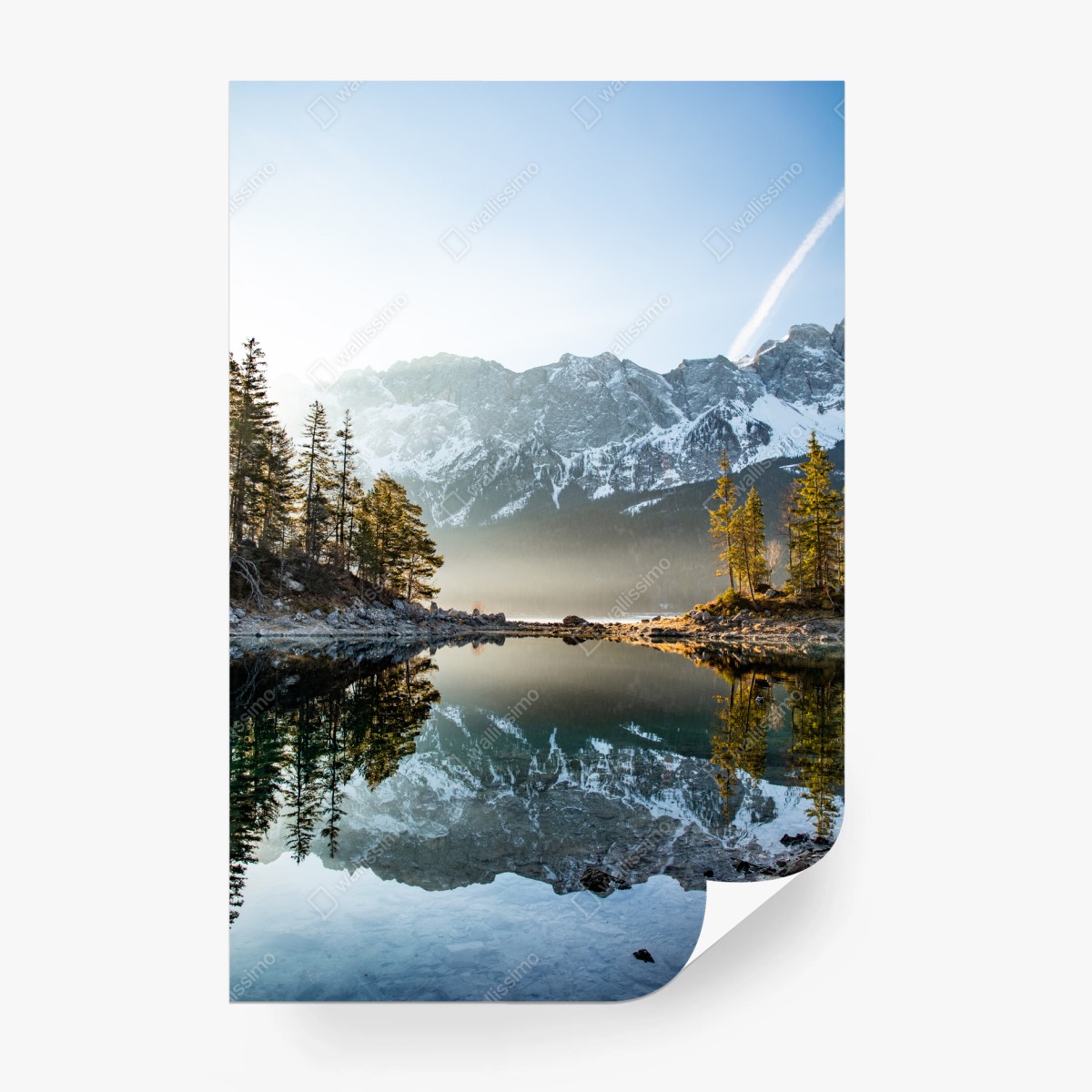 Wall mural mountain lake reflection at sunrise • Wallissimo®