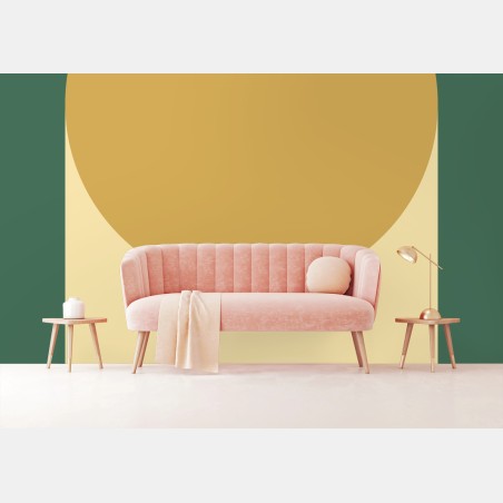Wall mural golden sun over geometric block • Wallissimo®