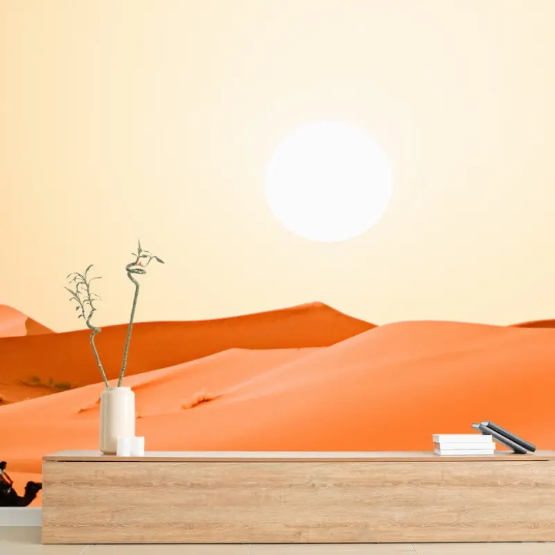Wall mural sunset camel caravan over desert dunes